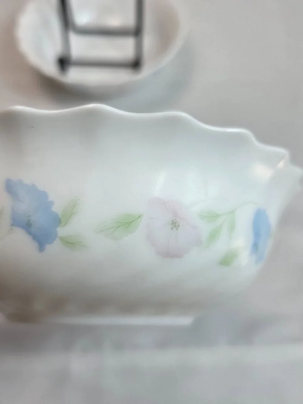 TWO Arcopal France Chloe Cereal Bowls White with Pink & Blue Flowers Scalloped